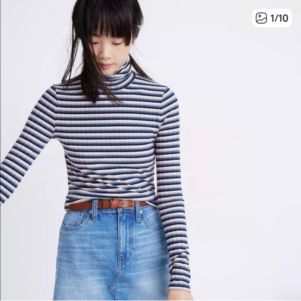 MADEWELL Ribbed Turtleneck Top in Stripe Size XL